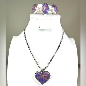 Mosaic Jasper & Turquoise 💜 Heart 925 Gemstone Pendant & Bracelet